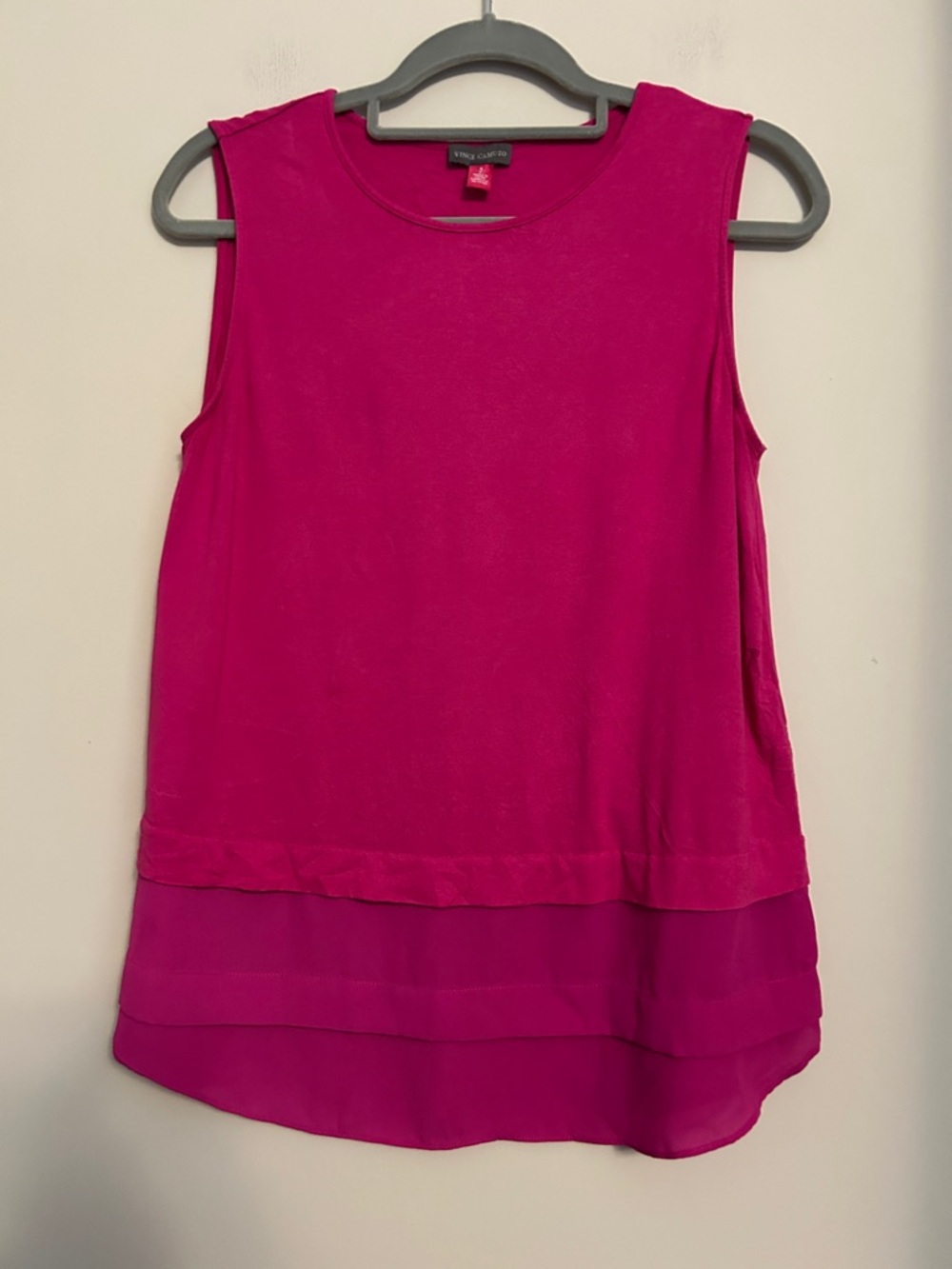 Vince Camuto Bright Fuchsia Layered Hem Sleeveless Tank size S
